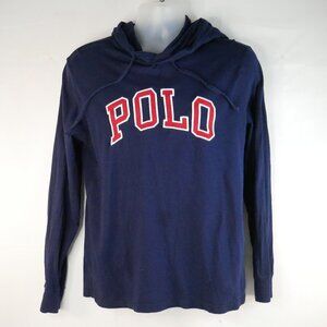 Polo Ralph Lauren Men's SZ Medium Navy Red Cotton  Hooded Long Sleeve T-Shirt